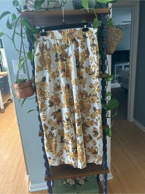 Panama Jack Linen Pants with Mustard Floral Print - Straight Leg